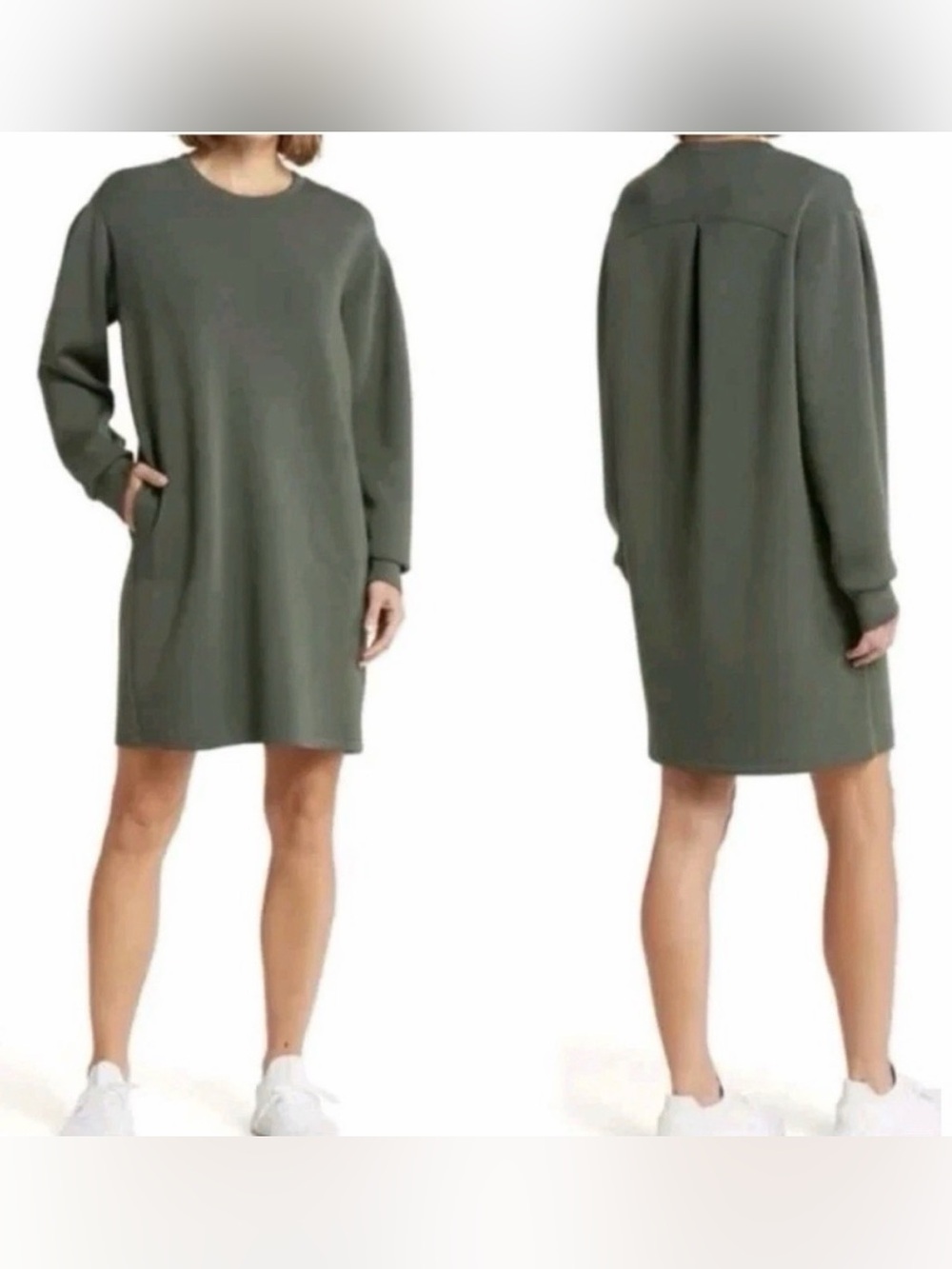 Spanx Air Essentials Crew Neck Long Sleeve Dark Palm Green Size 2X Pockets